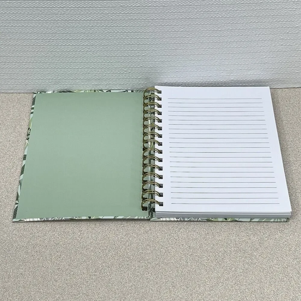 BLESSED Lined Hardcover Journal Notebook Green Gold Leaf Allover Print